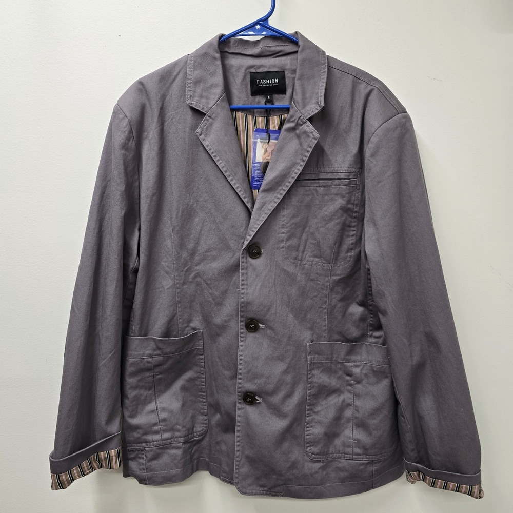 Chouyatou Mens Gray Cotton Twill Blazer Jacket Elbow Patches Size Large NEW
